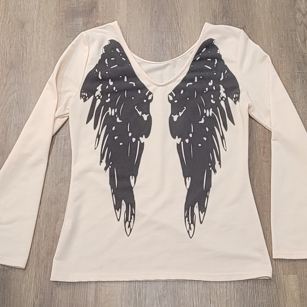 Baluoke, Large, Angel Wing Long Sleeve Top, Baby Pink